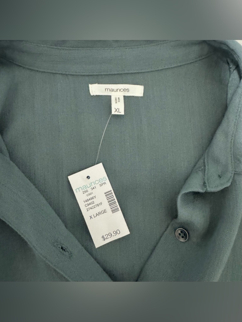 Maurices Short Sleeve Button Up Blouse Rolled Sleeve Green NWT - Picture 7 of 9